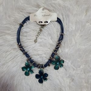 Handmade Blue Floral Corded Adjustable Necklace